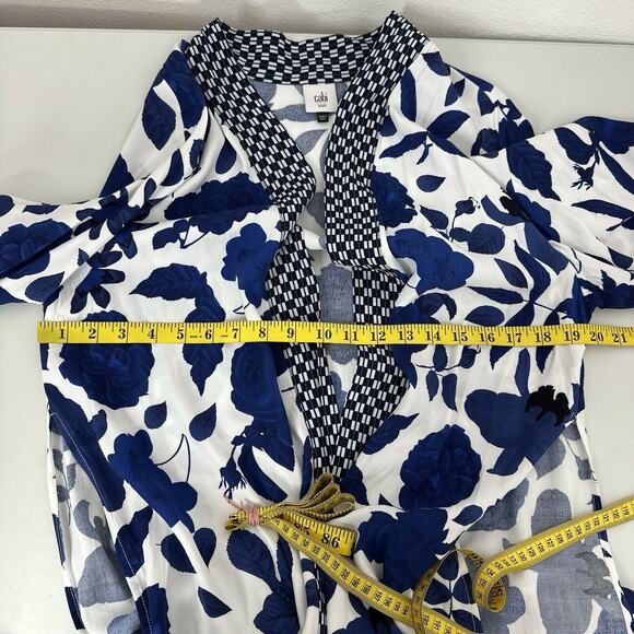 Cabi Kimono Womens Small Blue White Floral Botanical Tropical Light Weight 5661 - Picture 10 of 13